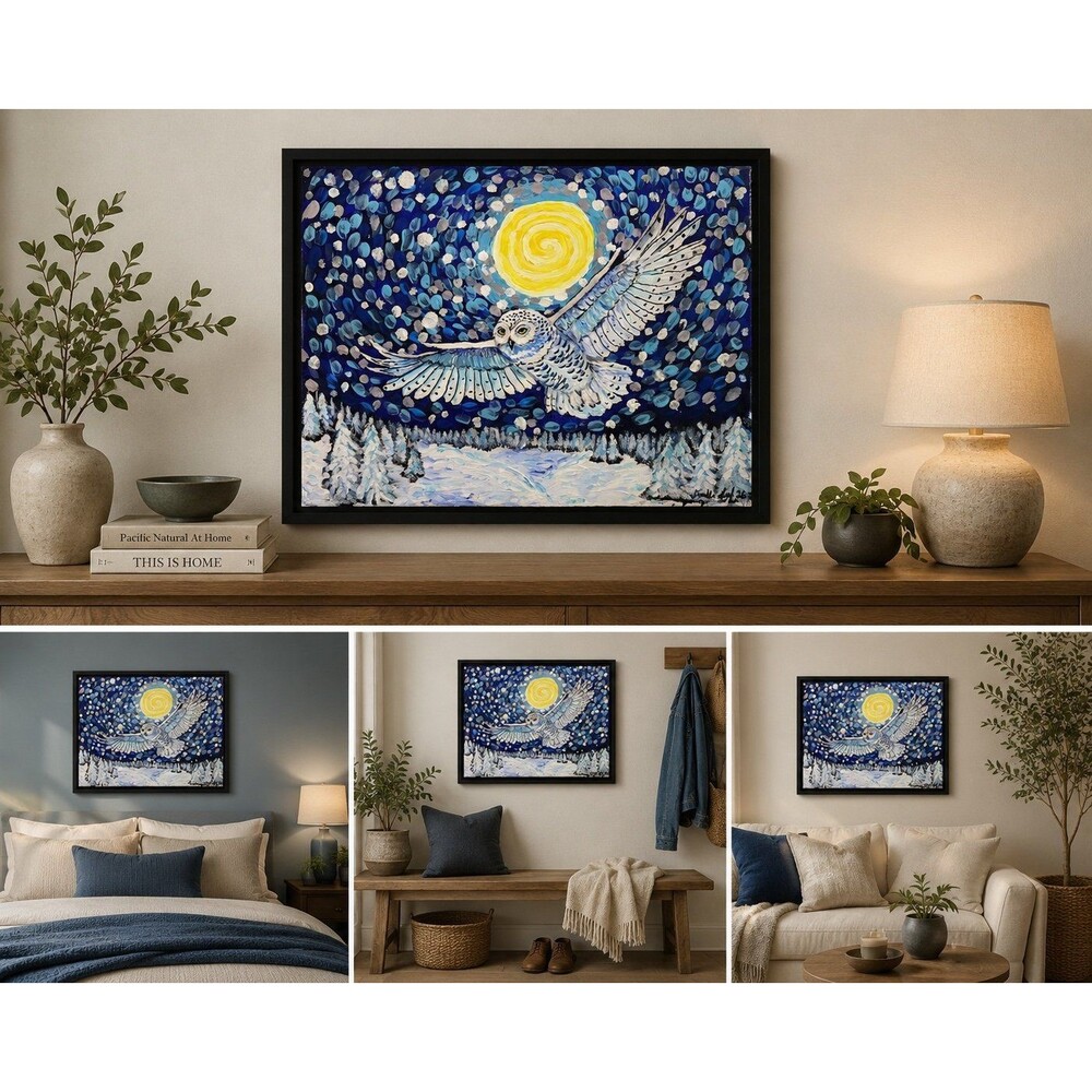 Snowy Owl Original Acrylic Painting 11x14 Canvas Winter Wildlife Wall Decor